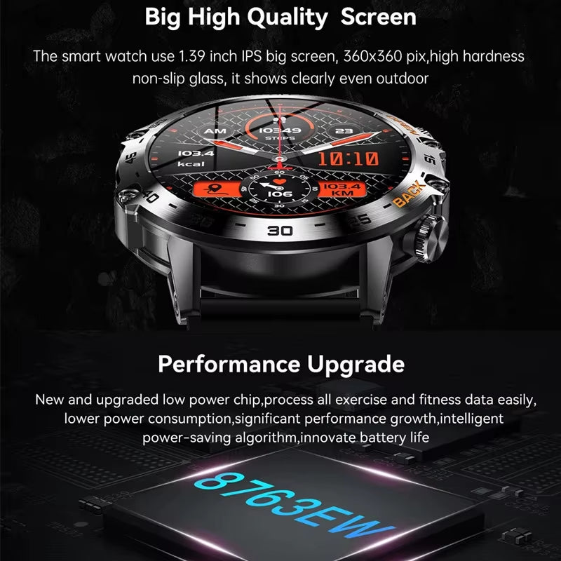 Smart Watch K52 Bluetooth Call 1.39Inch IPS Big Screen 400Mah Long Standby Health Monitoring Outdoor Sport Men Women Smartwatch